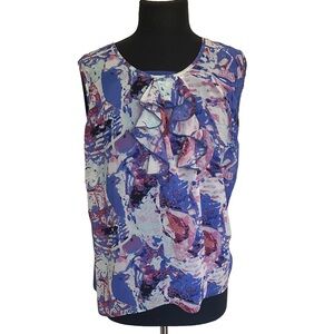 Cleo Women’s  Abstract Ruffle Sleeveless Blue , Purple Pink White Blouse Size XL